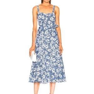 VERONICA BEARD MARENA GATHERED PRINTED FLORAL COTTON POPLIN MIDI DRESS sz 6